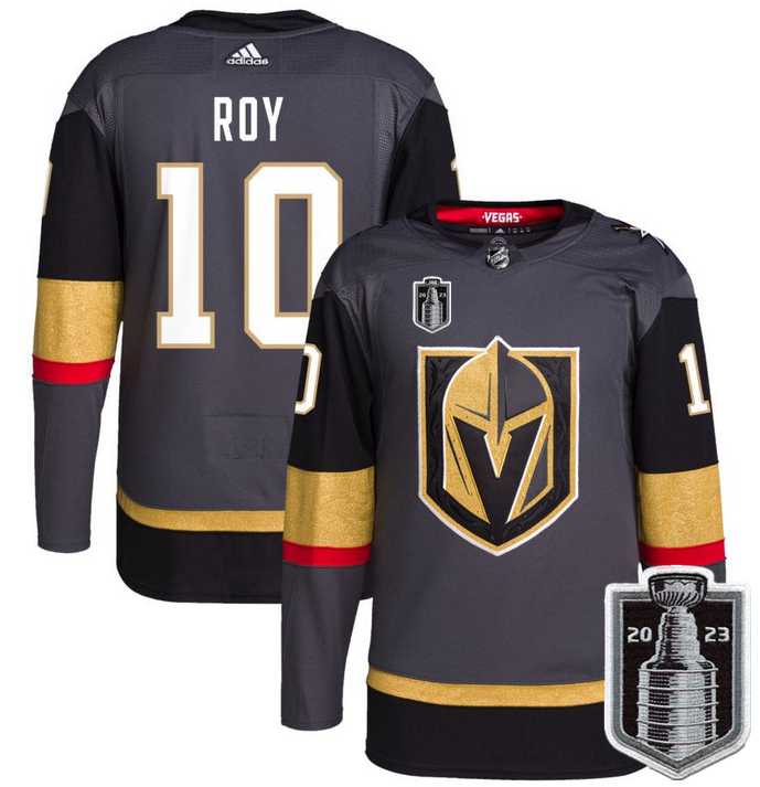 Men's Vegas Golden Knights #10 Nicolas Roy Gray 2023 Stanley Cup Final Stitched Jersey Dzhi